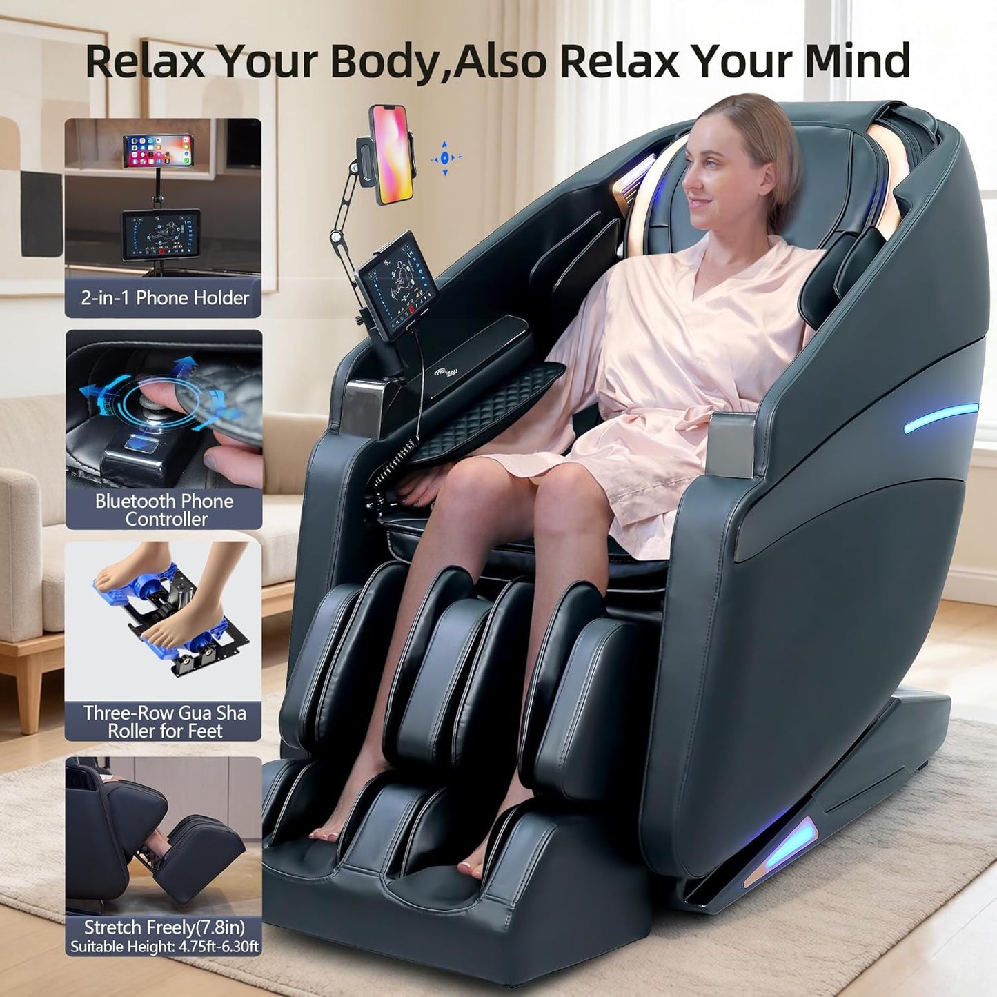 4D Massage Chair Full Body Recliner with Heat – Zero Gravity EX-SL Track Shiatsu Massage Chair for Home Office with AI Voice, 7" Touch Screen, Wireless Charging,Neck & Shoulder Relief Mom/Dad/Wife