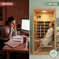 1 Person Extendable FAR Infrared Sauna for Home, Hemlock Wood Low EMF 6 Carbon Heaters Indoor Saunas with LED Lights, Bluetooth Speaker, Digital Control Panel, and Seating Bench — Before & After