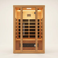 1 Person Extendable FAR Infrared Sauna for Home, Hemlock Wood Low EMF 6 Carbon Heaters Indoor Saunas with LED Lights, Bluetooth Speaker, Digital Control Panel, and Seating Bench — Studio Shot