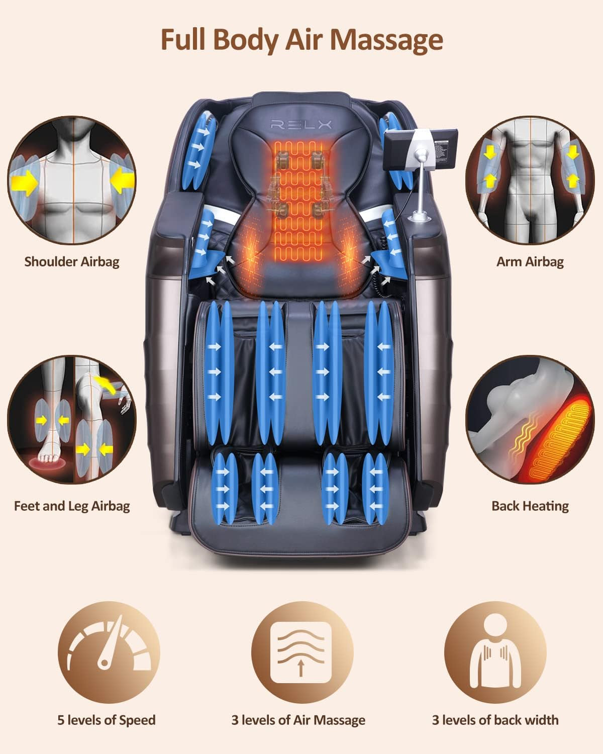Massage Chair Full Body, 15 Modes Zero Gravity Sl-Track Shiatsu Massage Chair Built-In Heat System, Airbag Massage with Body Scan, Deep Yoga Stretch, Calfrest Extension and AI Control(Brown)