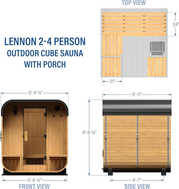 2-4 Person Cedar Cube Sauna with Porch & Wi-Fi