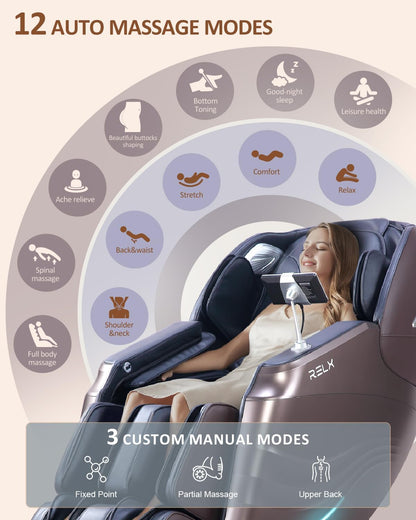 Massage Chair Full Body, 15 Modes Zero Gravity Sl-Track Shiatsu Massage Chair Built-In Heat System, Airbag Massage with Body Scan, Deep Yoga Stretch, Calfrest Extension and AI Control(Brown)