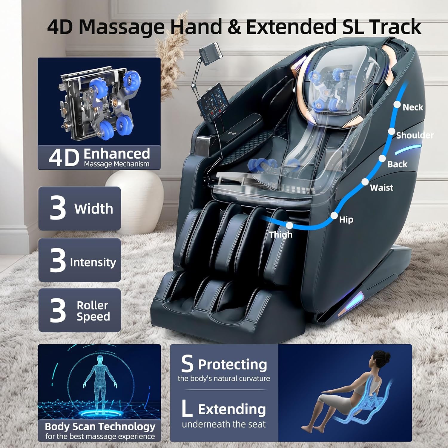 4D Massage Chair Full Body Recliner with Heat – Zero Gravity EX-SL Track Shiatsu Massage Chair for Home Office with AI Voice, 7" Touch Screen, Wireless Charging,Neck & Shoulder Relief Mom/Dad/Wife