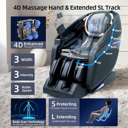 4D Massage Chair Full Body Recliner with Heat – Zero Gravity EX-SL Track Shiatsu Massage Chair for Home Office with AI Voice, 7" Touch Screen, Wireless Charging,Neck & Shoulder Relief Mom/Dad/Wife