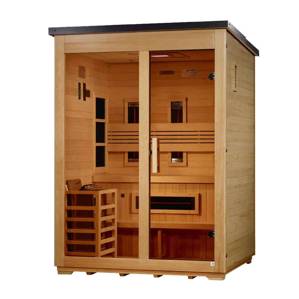 3 Person Hybrid Full Spectrum IR or Traditional Stove Flat Roof Outdoor Sauna