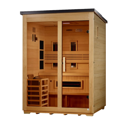 3 Person Hybrid Full Spectrum IR or Traditional Stove Flat Roof Outdoor Sauna