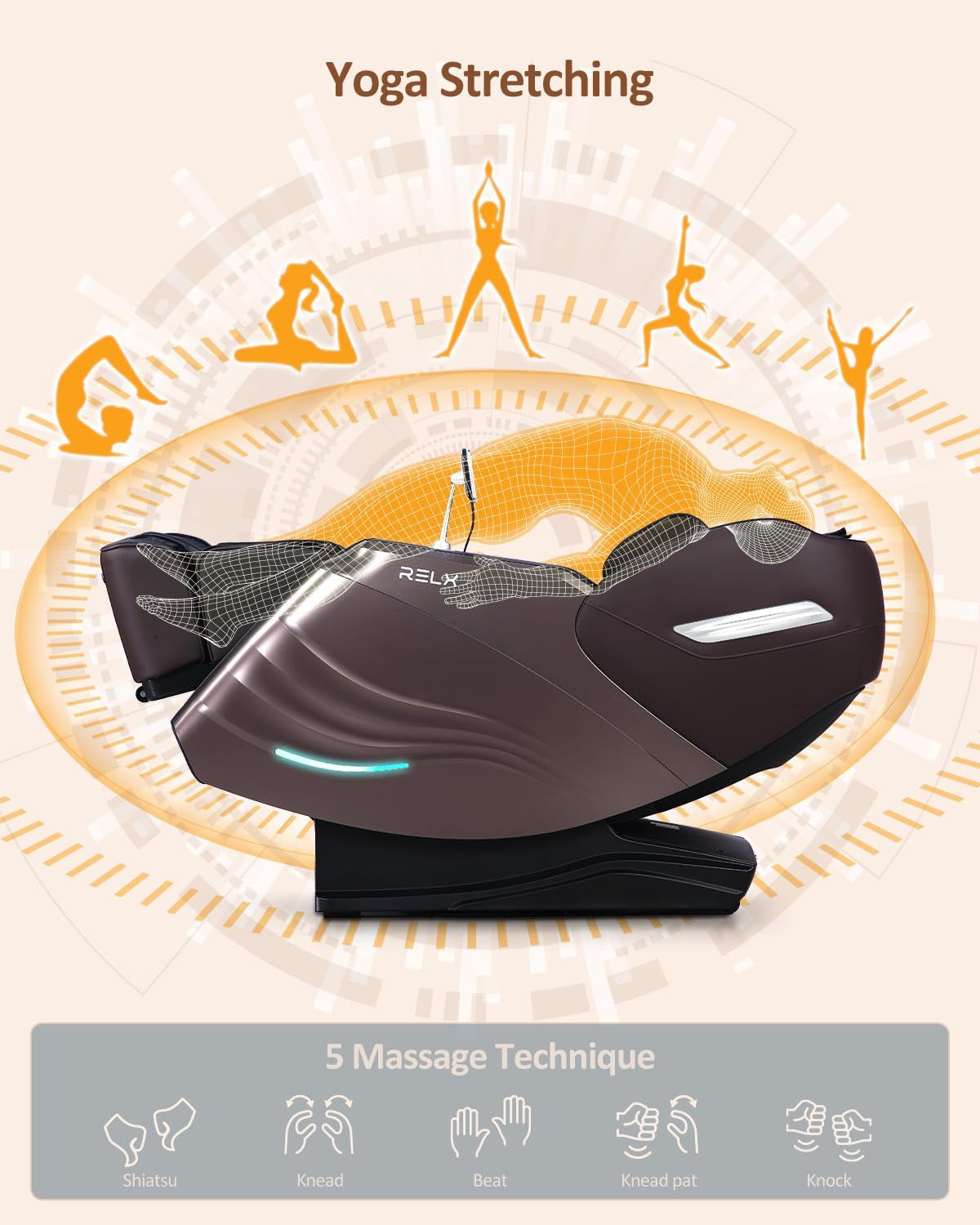 Massage Chair Full Body, 15 Modes Zero Gravity Sl-Track Shiatsu Massage Chair Built-In Heat System, Airbag Massage with Body Scan, Deep Yoga Stretch, Calfrest Extension and AI Control(Brown)