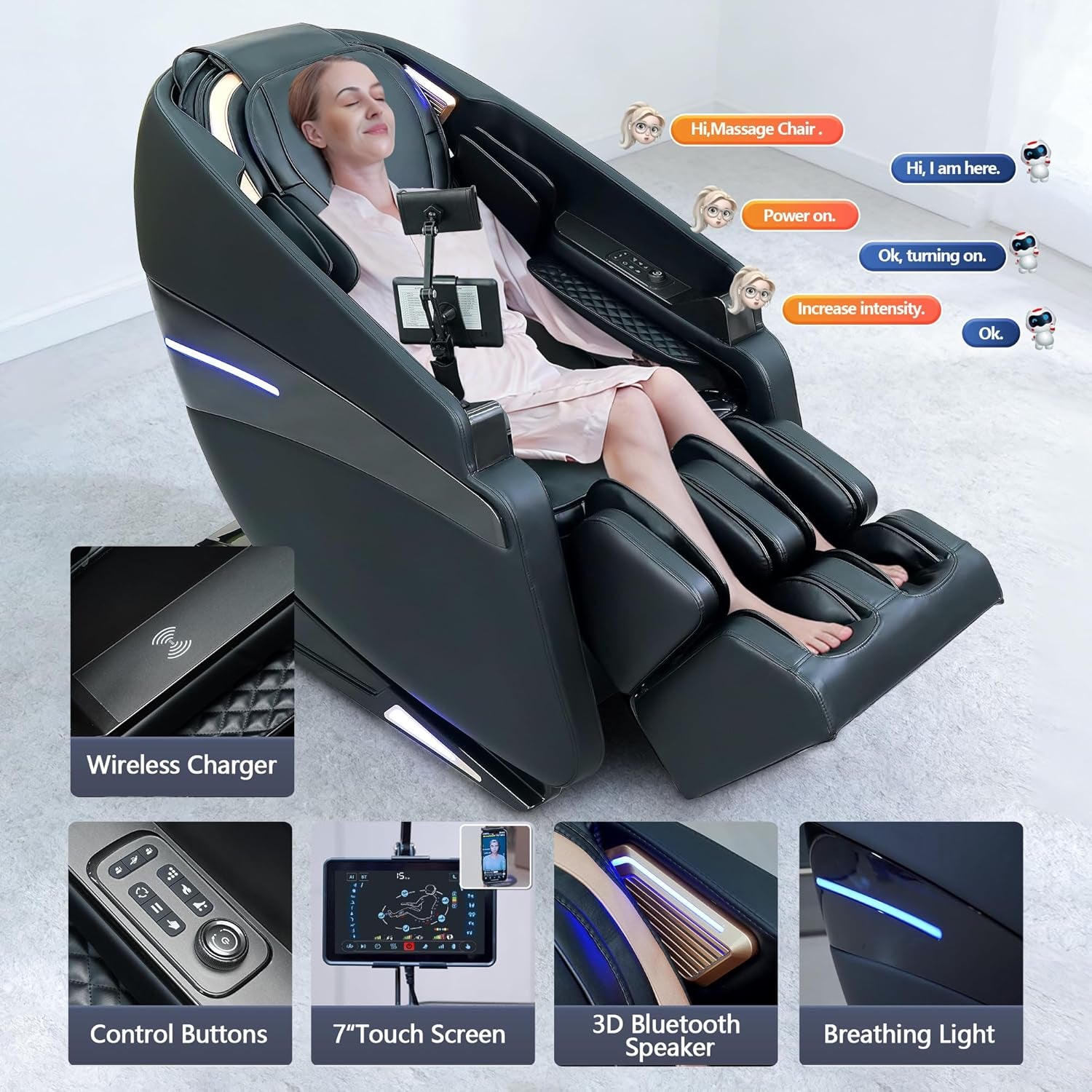 4D Massage Chair Full Body Recliner with Heat – Zero Gravity EX-SL Track Shiatsu Massage Chair for Home Office with AI Voice, 7" Touch Screen, Wireless Charging,Neck & Shoulder Relief Mom/Dad/Wife