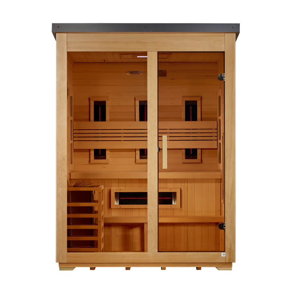 3 Person Hybrid Full Spectrum IR or Traditional Stove Flat Roof Outdoor Sauna