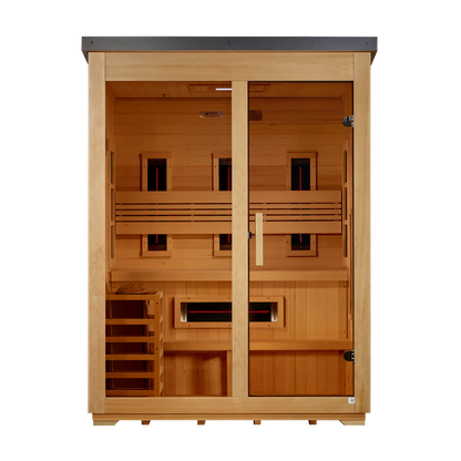 3 Person Hybrid Full Spectrum IR or Traditional Stove Flat Roof Outdoor Sauna