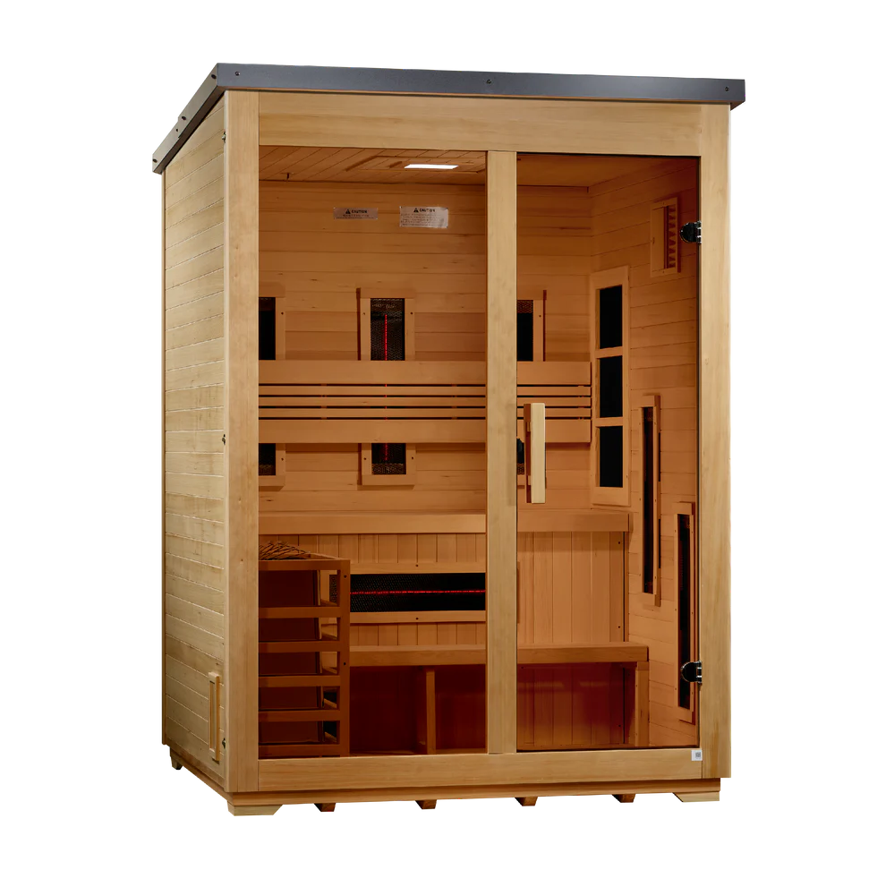 3 Person Hybrid Full Spectrum IR or Traditional Stove Flat Roof Outdoor Sauna