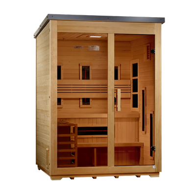 3 Person Hybrid Full Spectrum IR or Traditional Stove Flat Roof Outdoor Sauna