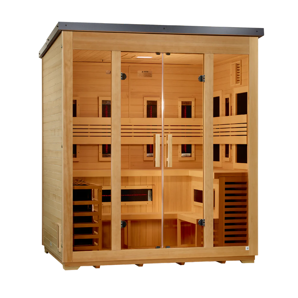 5 Person Hybrid Full Spectrum IR or Traditional Stove Flat Roof Outdoor Sauna
