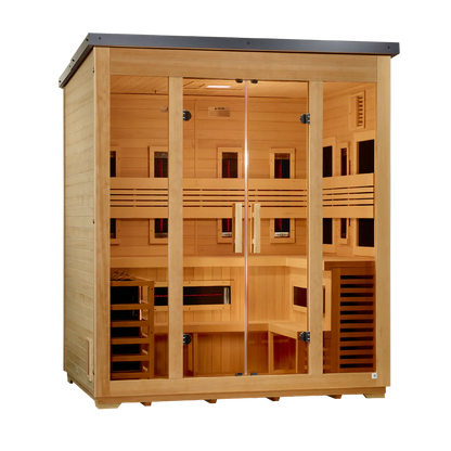 5 Person Hybrid Full Spectrum IR or Traditional Stove Flat Roof Outdoor Sauna