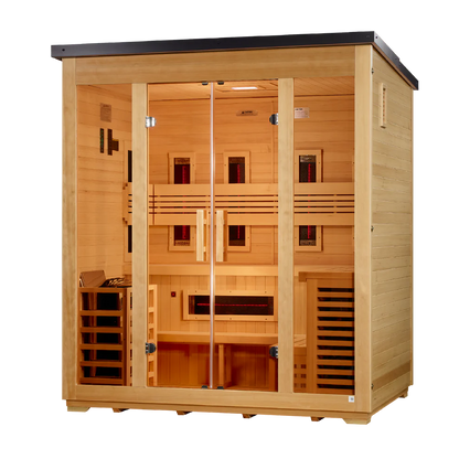 5 Person Hybrid Full Spectrum IR or Traditional Stove Flat Roof Outdoor Sauna