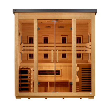 5 Person Hybrid Full Spectrum IR or Traditional Stove Flat Roof Outdoor Sauna