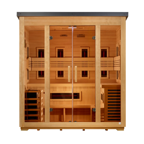 5 Person Hybrid Full Spectrum IR or Traditional Stove Flat Roof Outdoor Sauna, Golden Designs (GDI-8025-01)